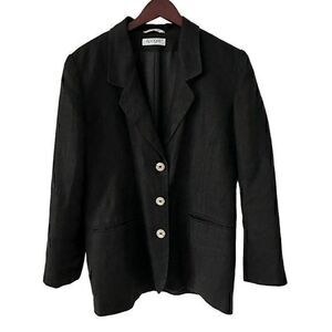Epogee Made in Russia Black Linen Lined 3 Button Pockets Blazer Size 10